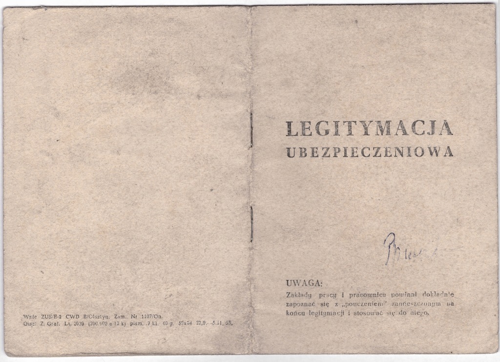 Polska Legitymacja ubezpieczeniowa 1951 Szprotawa