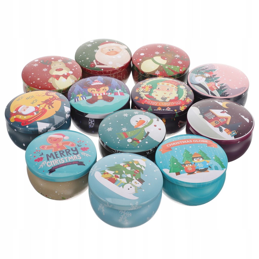 12pcs Tinplate Containers Christmas Style Small