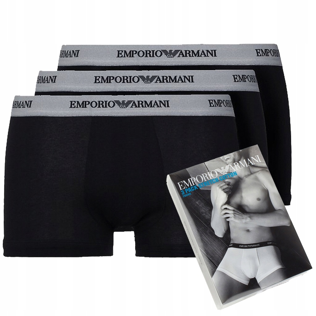 3x Emporio Armani zestaw czarne bokserki męskie komplet CC717