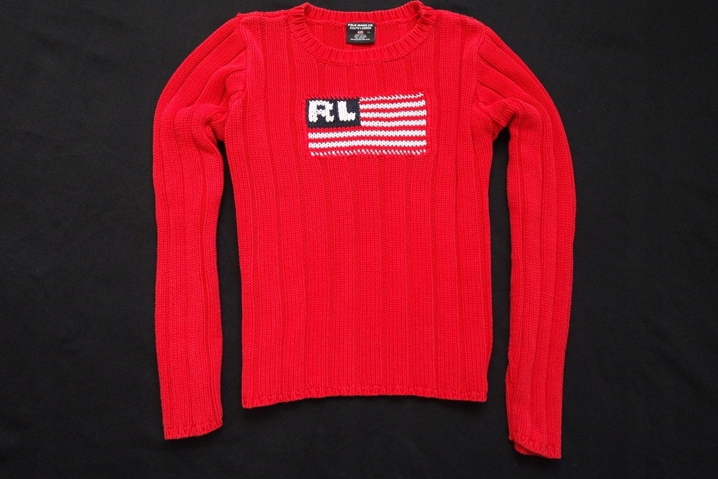 RALPH LAUREN sweter sweterek czerwony logo___42/XL