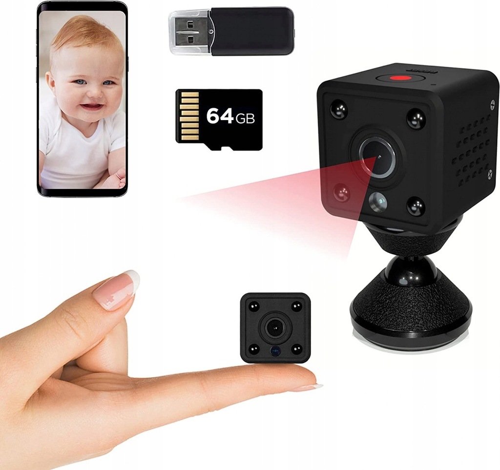 MINI KAMERA SZPIEGOWSKA FULL HD IR RUCHU + 64GB