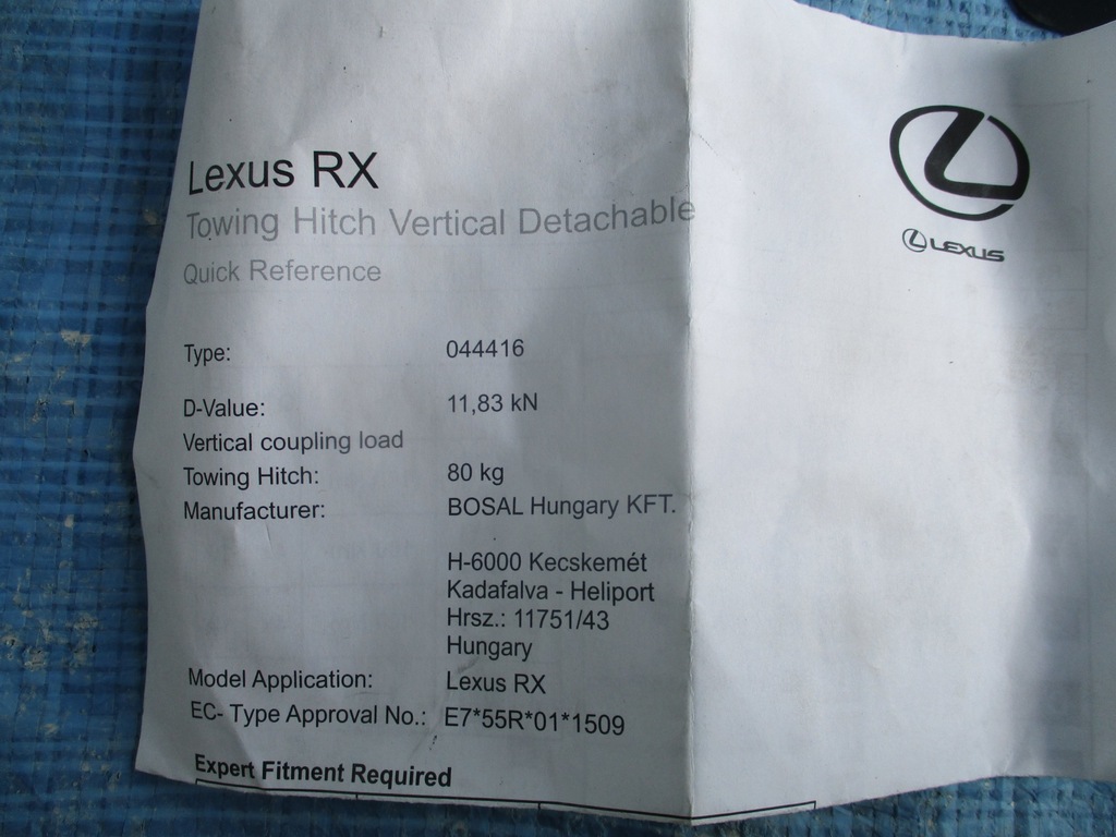 LEXUS RX 450 450H HAK HOLOWNICZY ORYGINAŁ 7425481320
