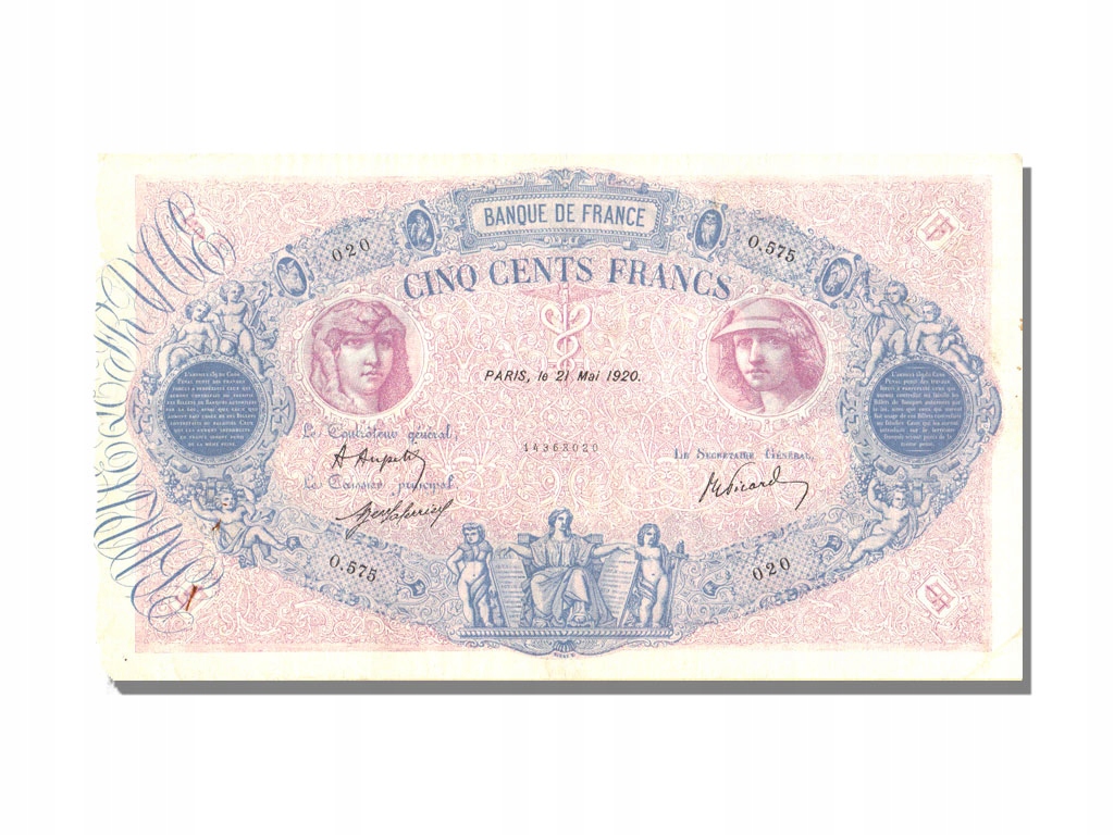 Banknot, Francja, 500 Francs, Bleu et Rose, 1920,