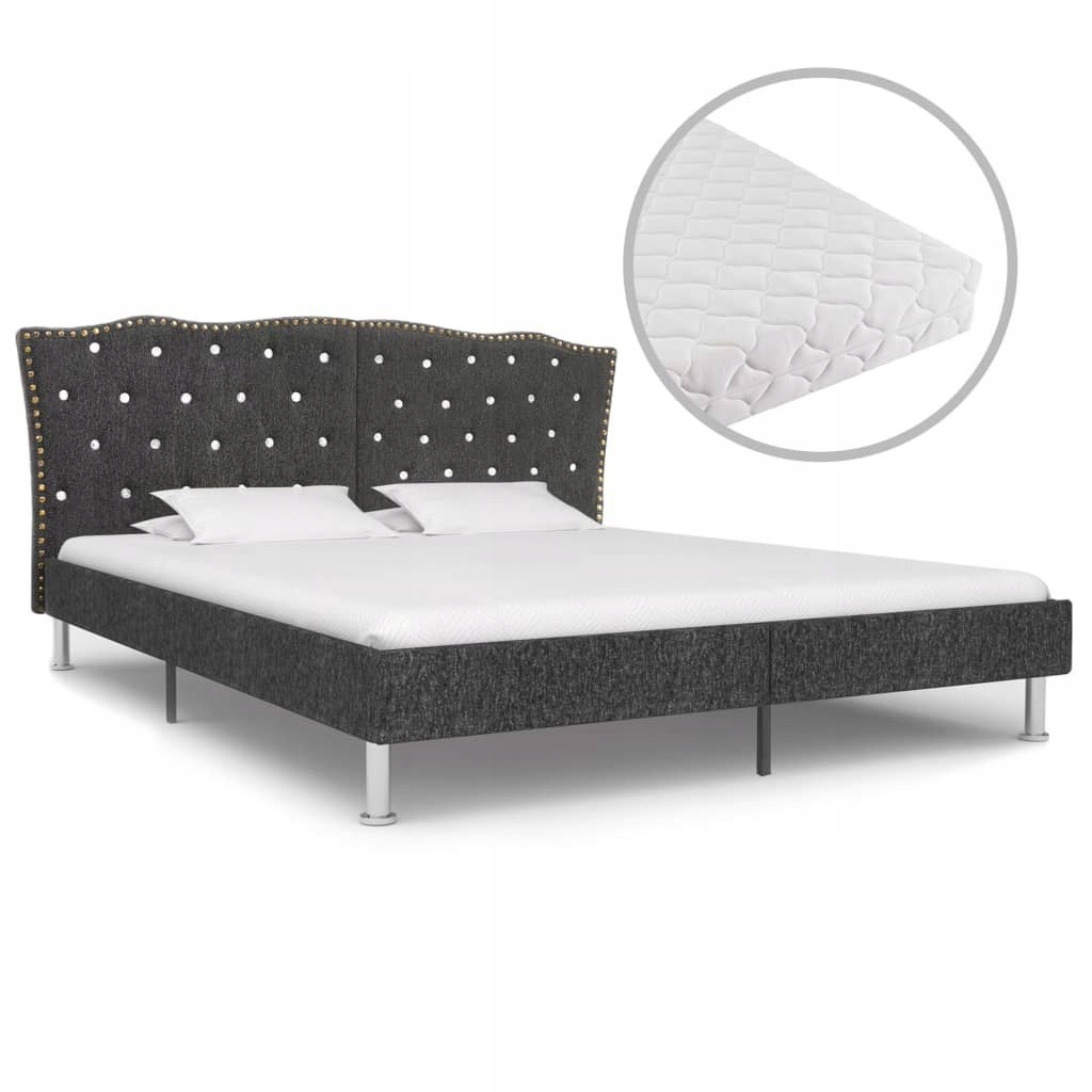 Łóżko z materacem, ciemnoszare, tkanina, 160 x 200