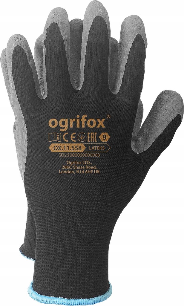 Rękawice robocze / Czarne / Rozmiar: 10 - XL / OX-LATEKS_BS10 - 100 szt.
