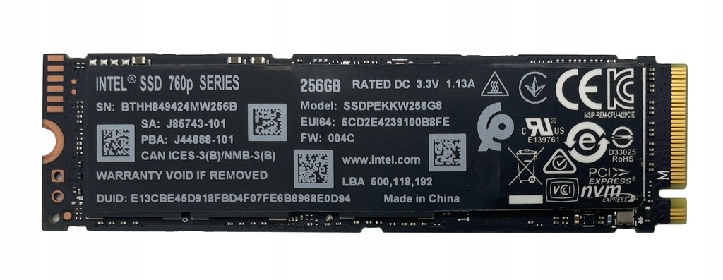 Ssd 760p Ssdpekkw256g8 DYSK SSD 256GB INTEL 760P SSDPEKKW256G8