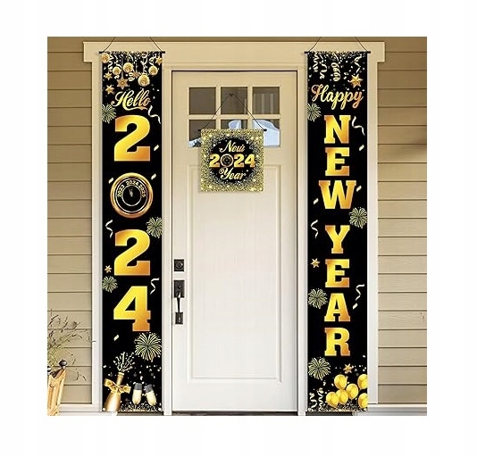 Banger sylwestrowy girlanda Happy New Year 2024 dekoracje zestaw 3szt