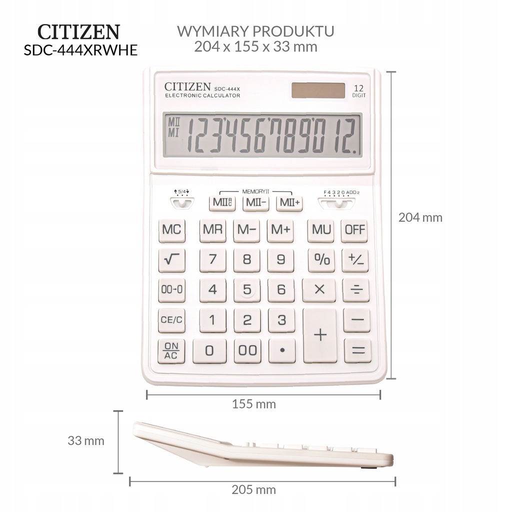 Купить Калькулятор офисный CITIZEN SDC-444XRWHE 12-значный: отзывы, фото, характеристики в интерне-магазине Aredi.ru