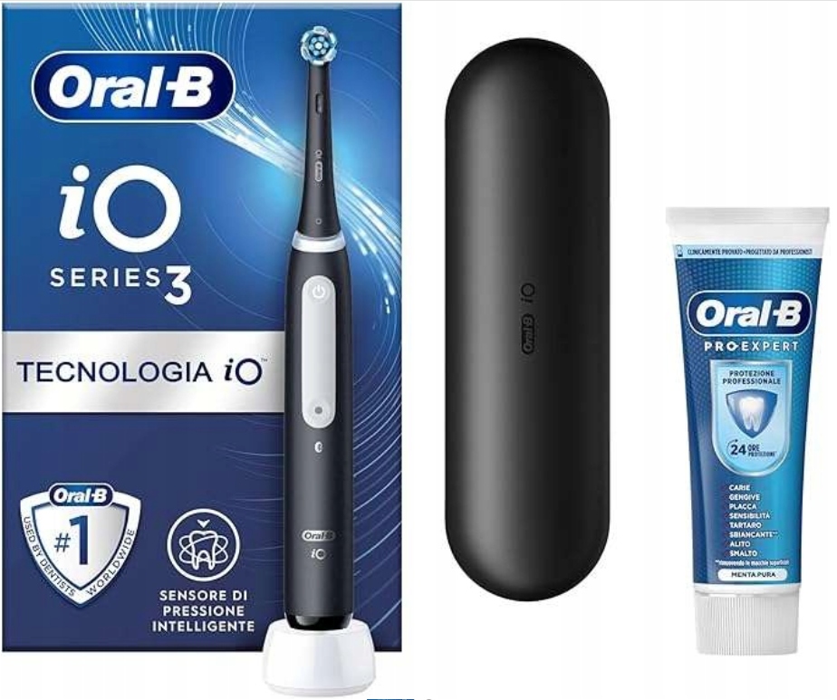 ORAL-B IO 3 CZARNA SZCZOTECZKA ELEKTRYCZNA Z ETUI DO ZĘBÓW + PASTA OPIS
