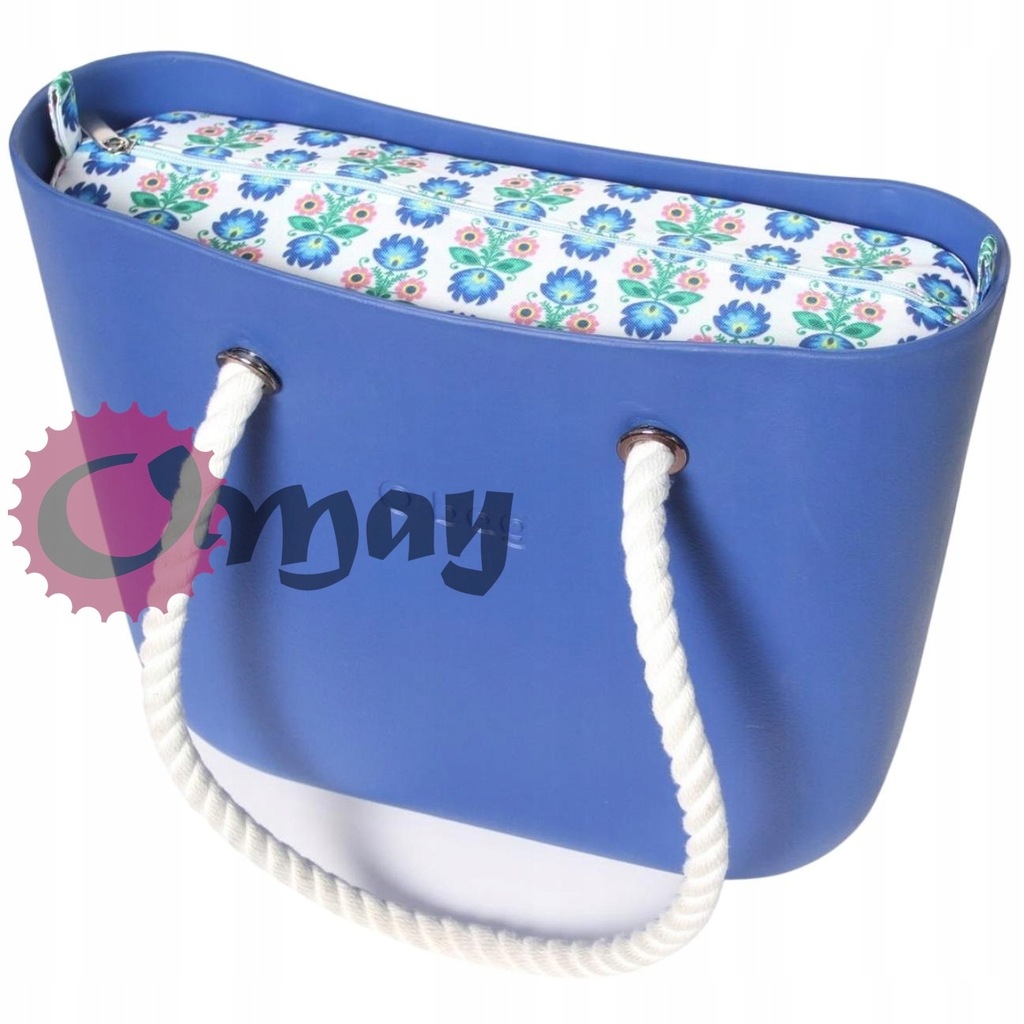 organizer OBAG STANDARD biały kwiaty folk błękit róż 2 kieszenie wkład OMAY