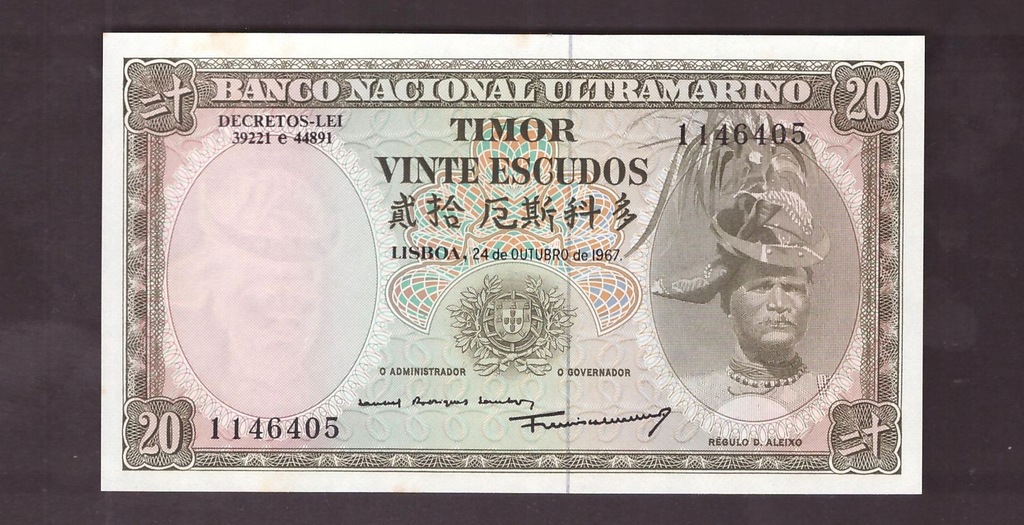 Timor - Portugalia - banknot - 20 Escudos 1967 rok