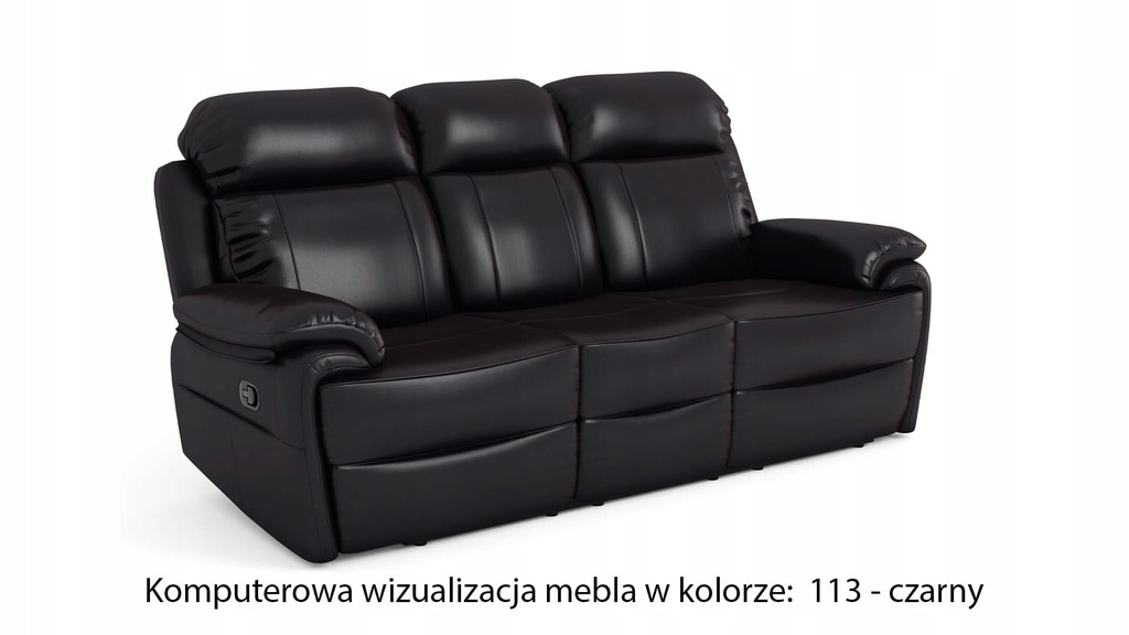 Sofa skórzana 3osob z funkcją relax Orlando czarna