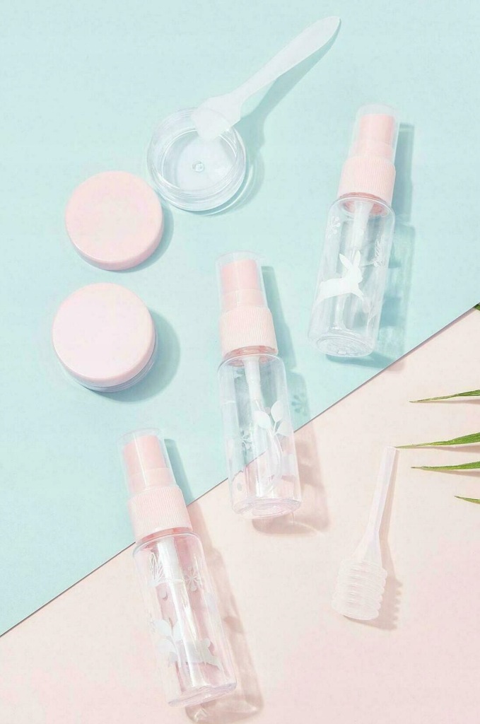 SHEIN POJEMNICZKI PODRÓŻNE 5 SZTUK PUDROWY RÓŻ TRAVEL KIT PZC LT8__
