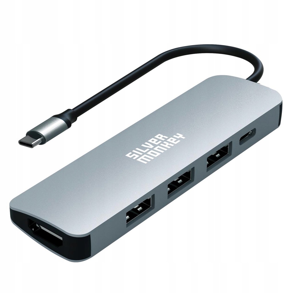 Stacja dokująca HUB Adapter USB-C - HDMI, 3xUSB, USB-C PD Silver Monkey