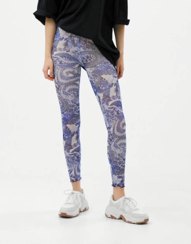 P3O106 BERSHKA__ME6 LEGGINSY SIATECZKA WZÓR__XS