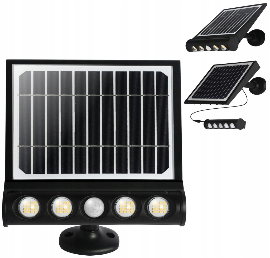 Lampa solarna LED elewacyjna z czujnikiem ruchu 8W neutralna czarny 21x26x7