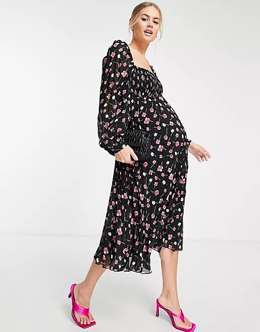 MATERNITY SUKIENKA MIDI Z KWIATOWYM NADRUKIEM M 543