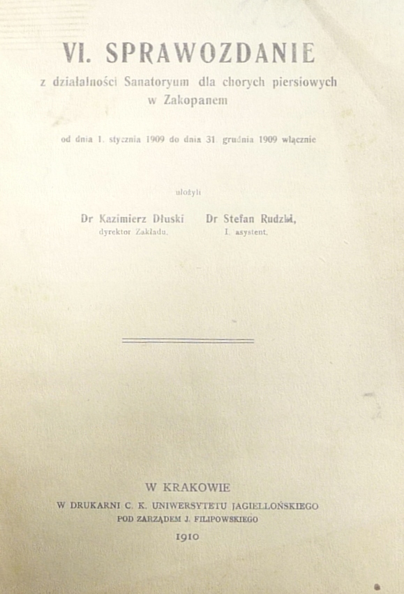 VI. SPRAWOZDANIE Sanatorium w Zakopanem 1910