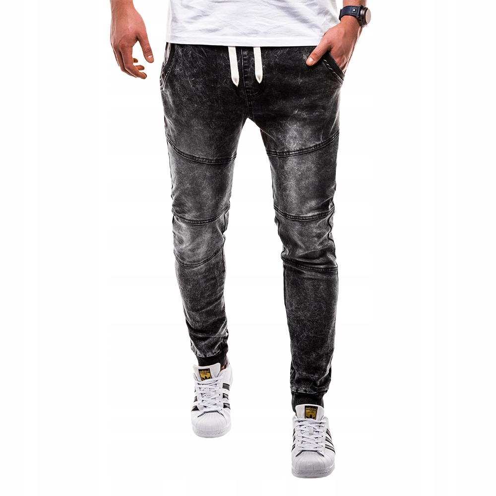 Spodnie męskie joggery jeans OMBRE P551 czarne S
