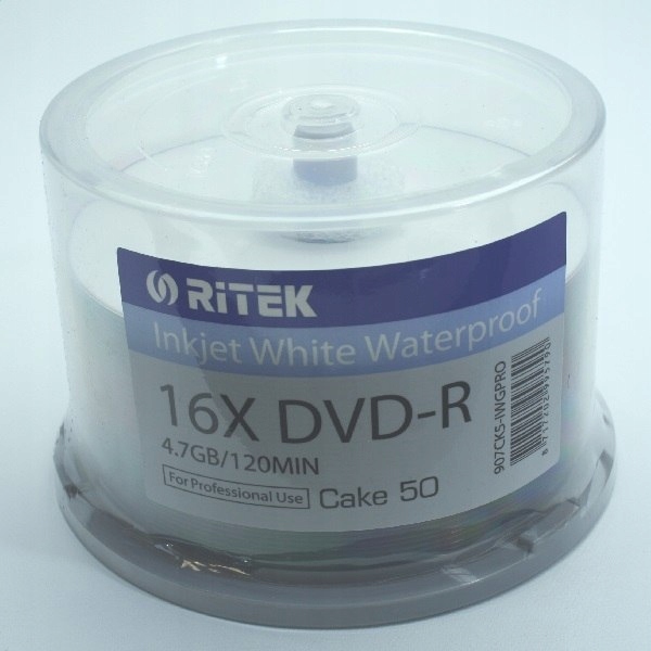 TRAXDATA RITEK DVD-R 4,7GB 16X PRINTABLE GLOSSY INK/THERMAL WATERPROOF CAKE