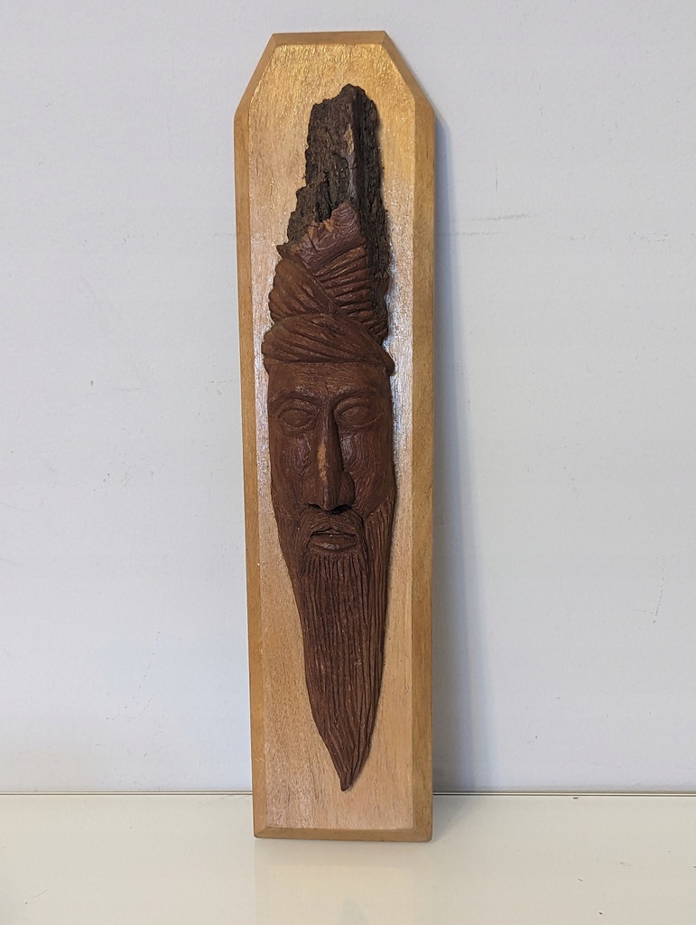 rzeźba ludowa PRL drewniana twarz