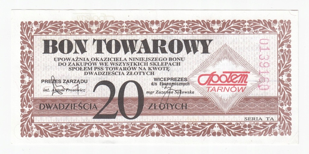 Tarnów 2002, Społem, bon towarowy 20 zł, st. 2