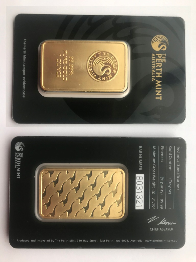 Sztabka 1 uncja AU ,999 - 31,1 gram w CERTIBOXIE