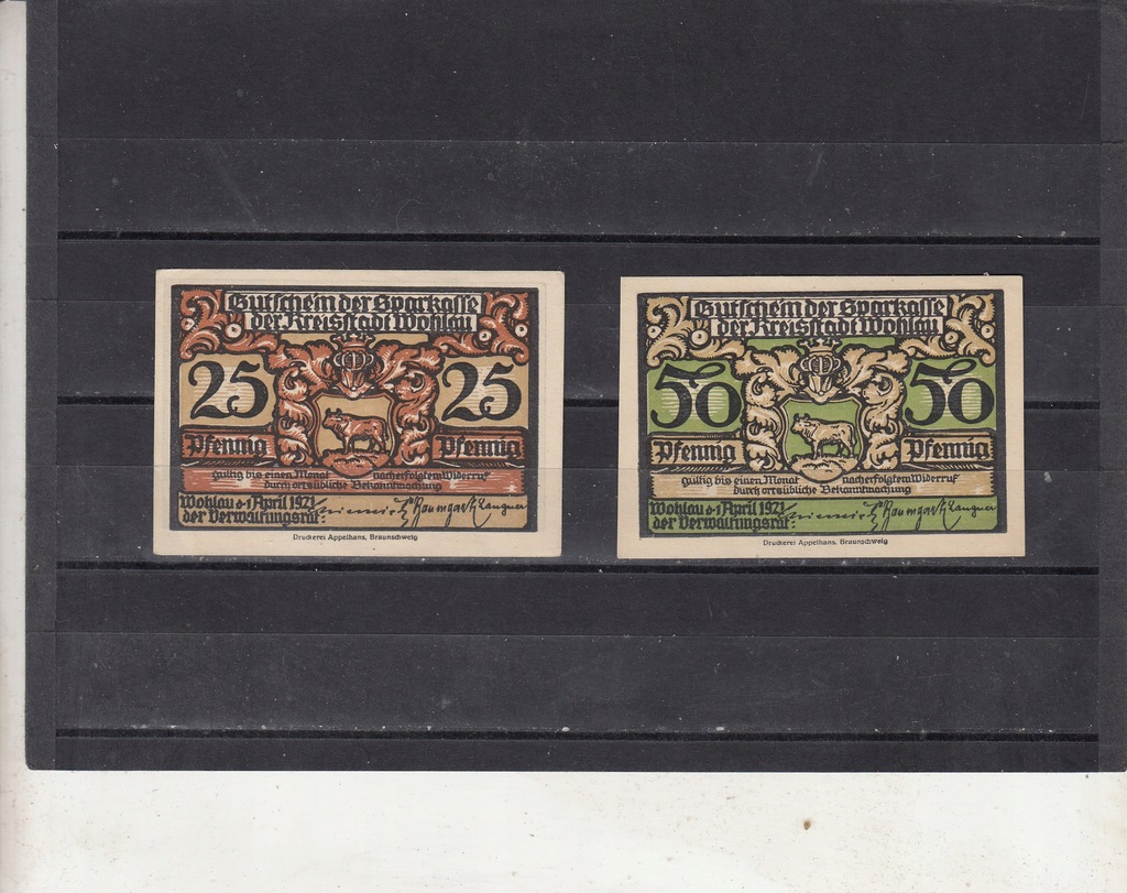 Wolow 25/50 pfennig 2 sztuki 1921 UNC