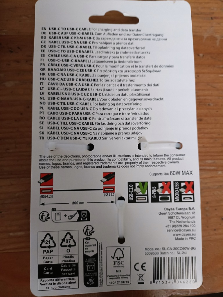 Cable Sologic USB type C - USB type C 3 m black