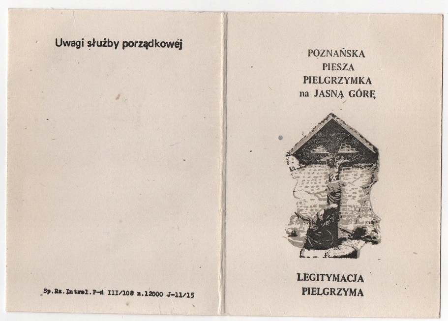 Kępno 1986 Pielgrzymka Częstochowa Poznań Legitymacja