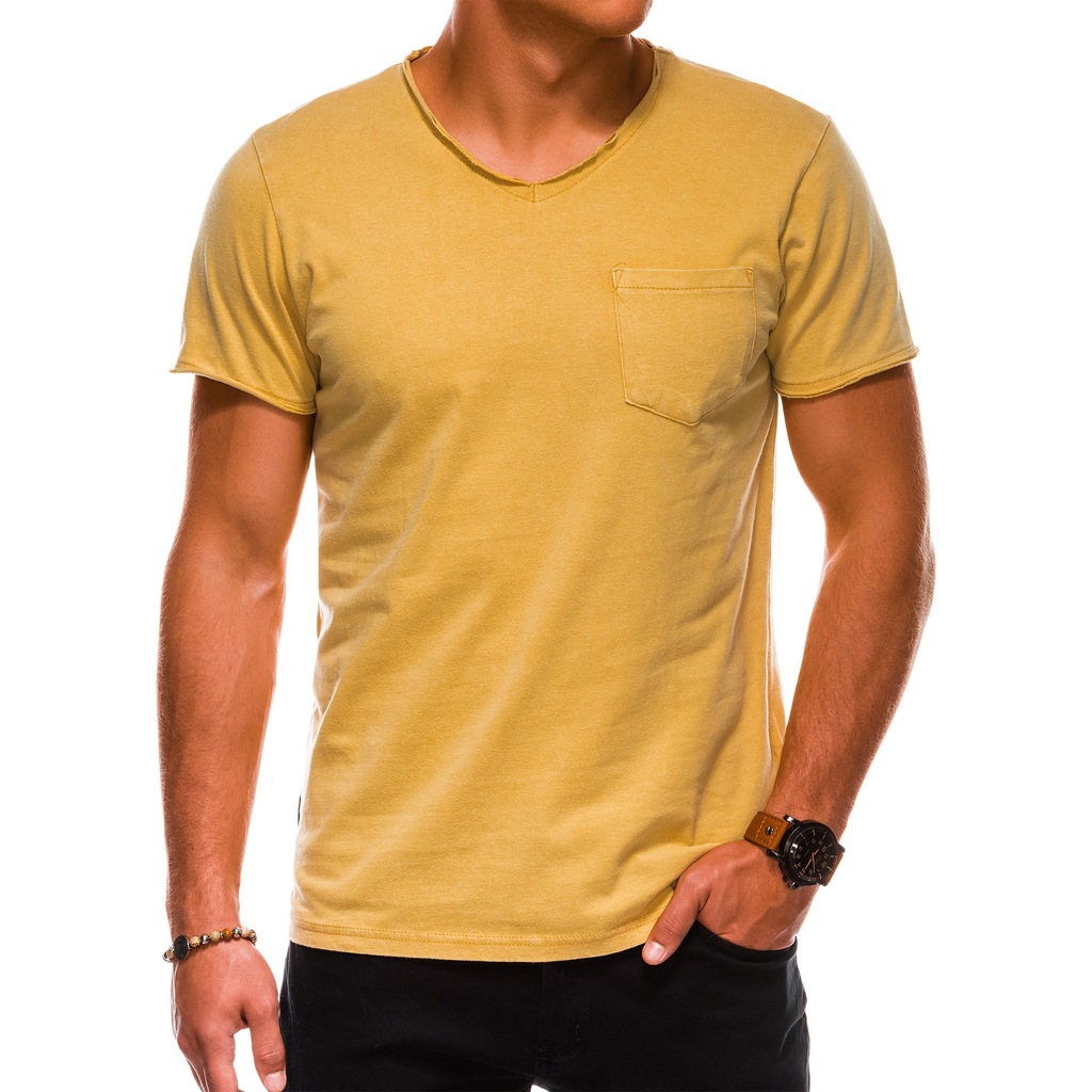 OMBRE T-shirt męski basic v-neck S1037 żółty M