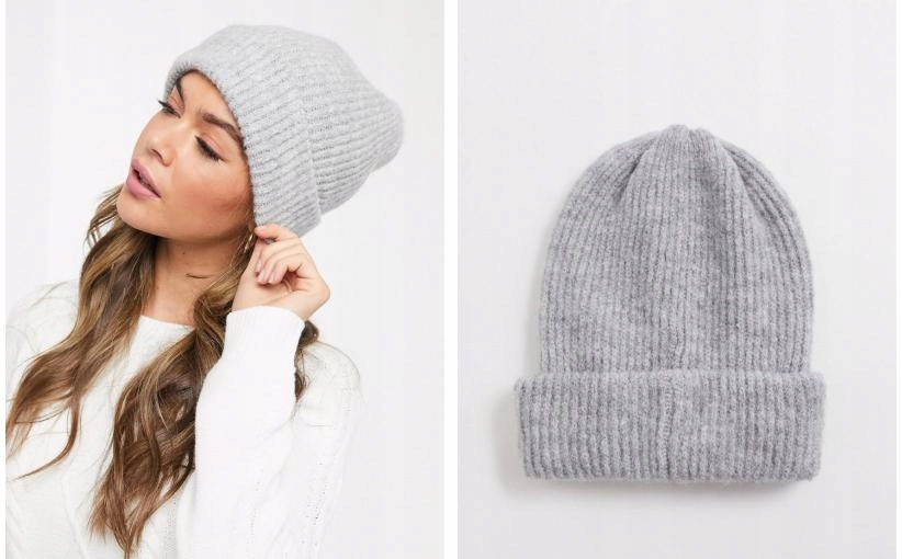 X34154I C03 PIECES ŻEBROWANA CZAPKA BEANIE GREY