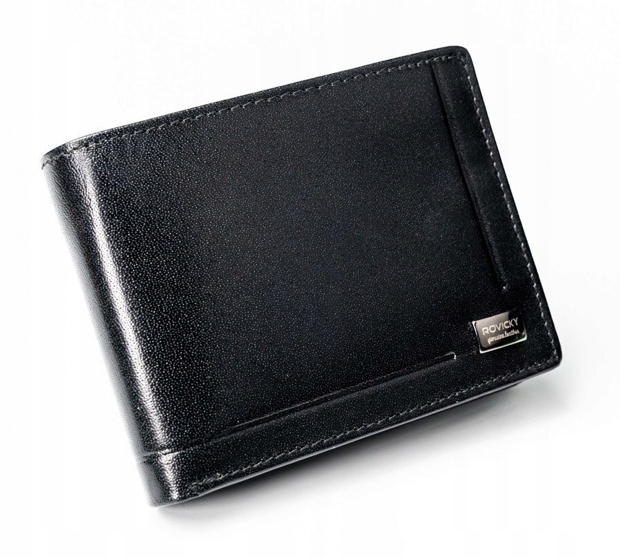 Kompaktowy czarny portfel ze skóry naturalnej wysokiej jakości RFID Rovicky