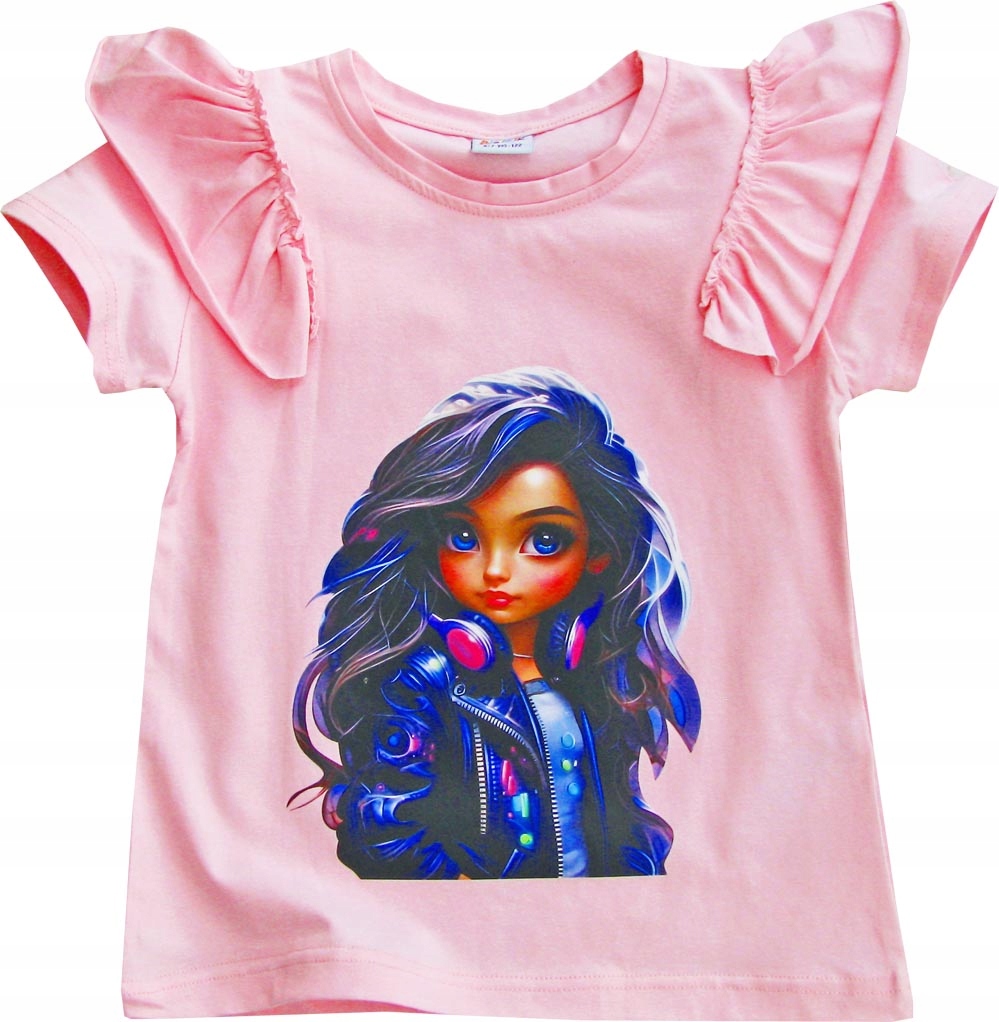 128 7-8L Bluzka bawełna bluzeczka falbanki DZIEWCZYNKA krótki rękaw K256