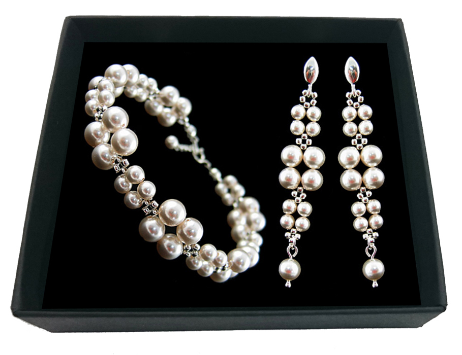 Komplet SWAROVSKI perłowy białe perły 1685