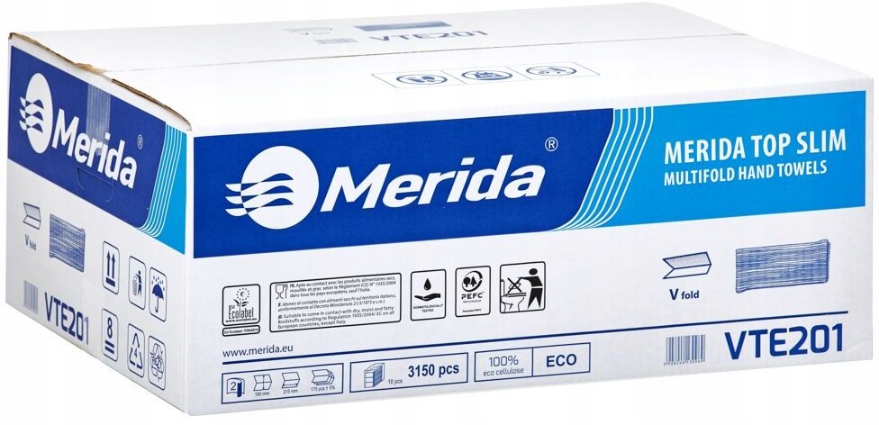MERIDA ONE RĘCZNIKI PAPIEROWE TOP SLIM 3-PANELOWE w składce białe 3150 szt