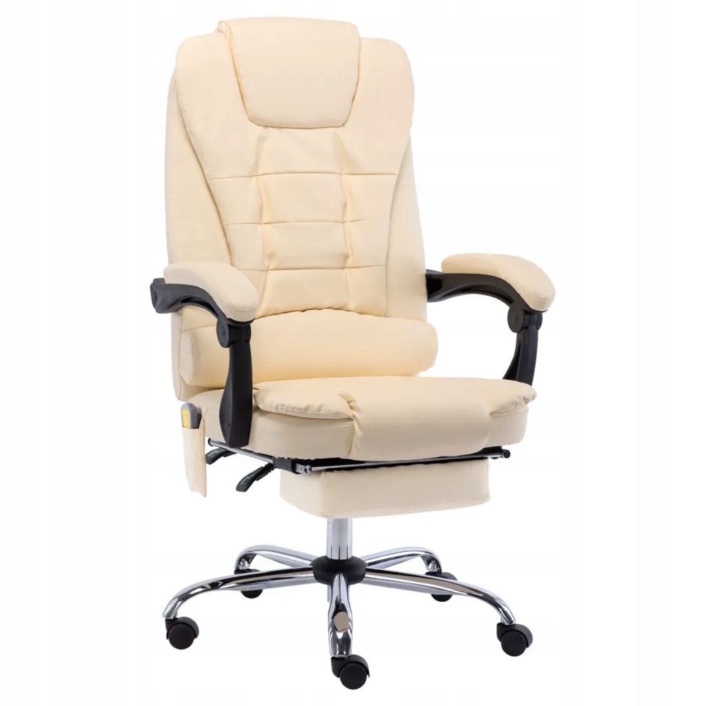 vidaXL Krzesło biurowe z funkcją masażu, kremowe,