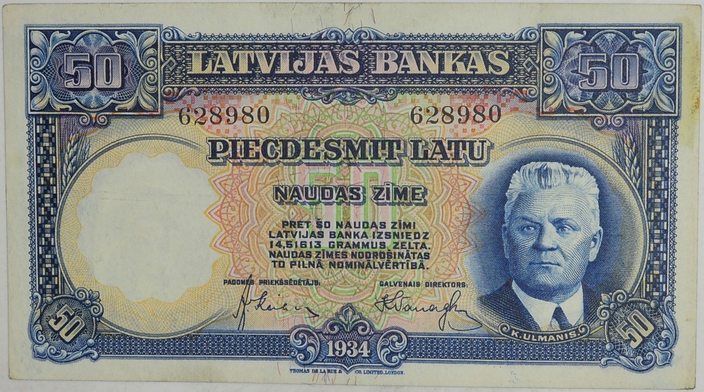 6.Łotwa, 50 Łatów 1934, P.20.a, St.3+