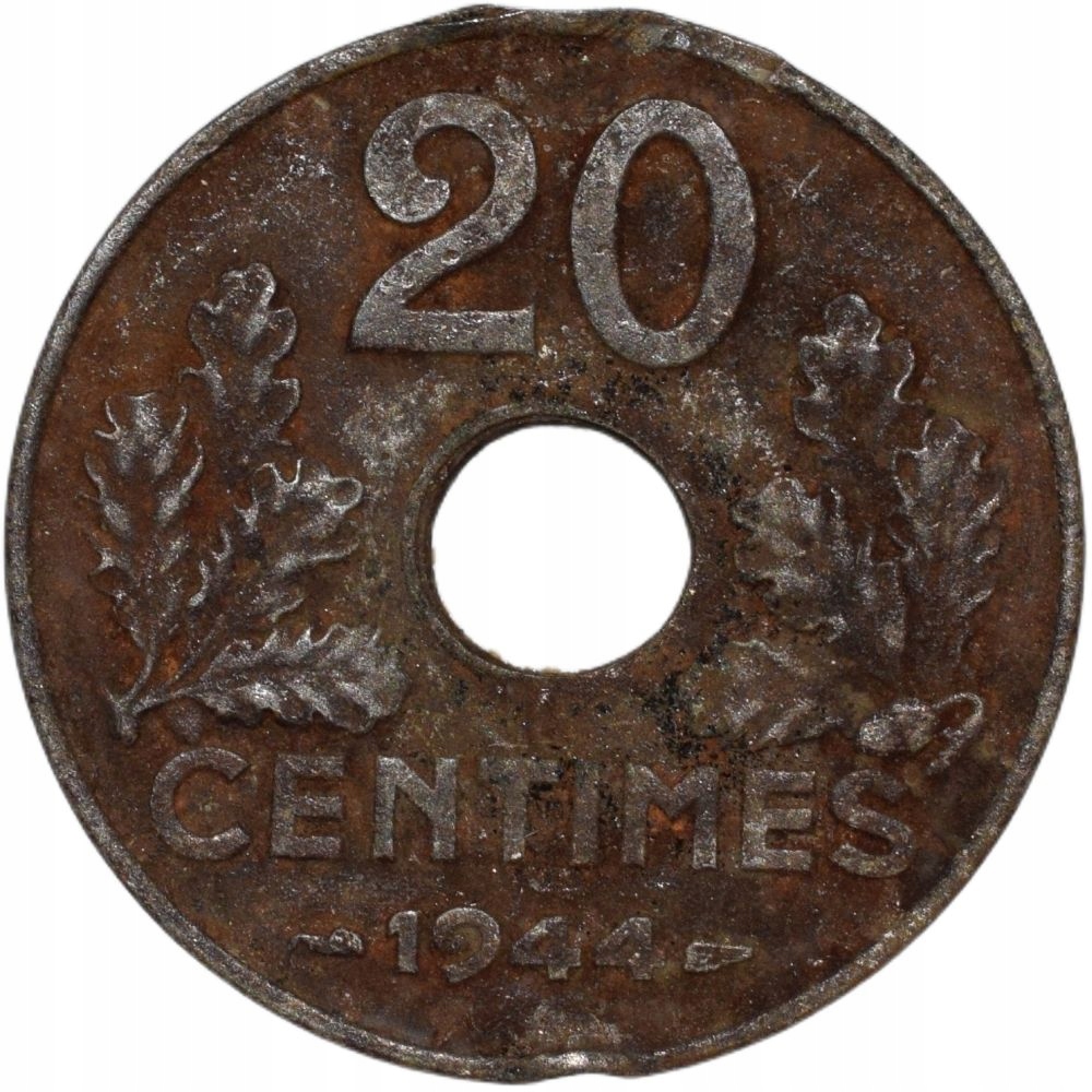 Francja 20 Centimes 1944 Fe żelazo Rzadka