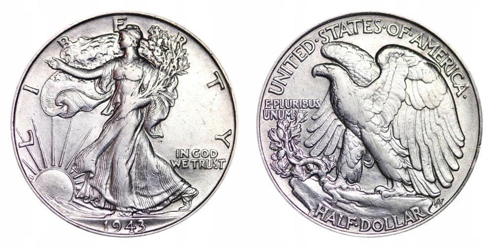 1943 Walking Liberty Half Dollar - piękna patyna