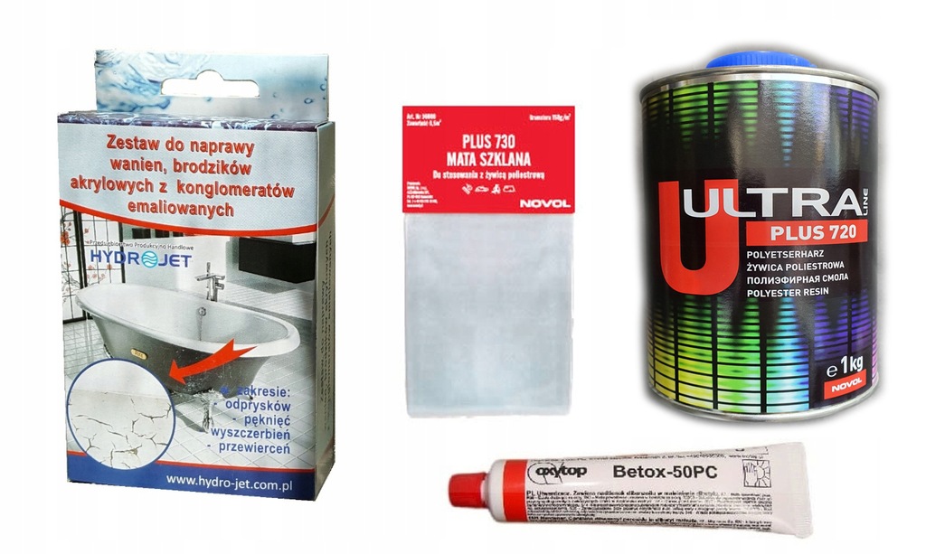 HYDROJET ZESTAW NAPRAWCZY WANIEN+ŻYWICA+MATA+UTW 11476248738