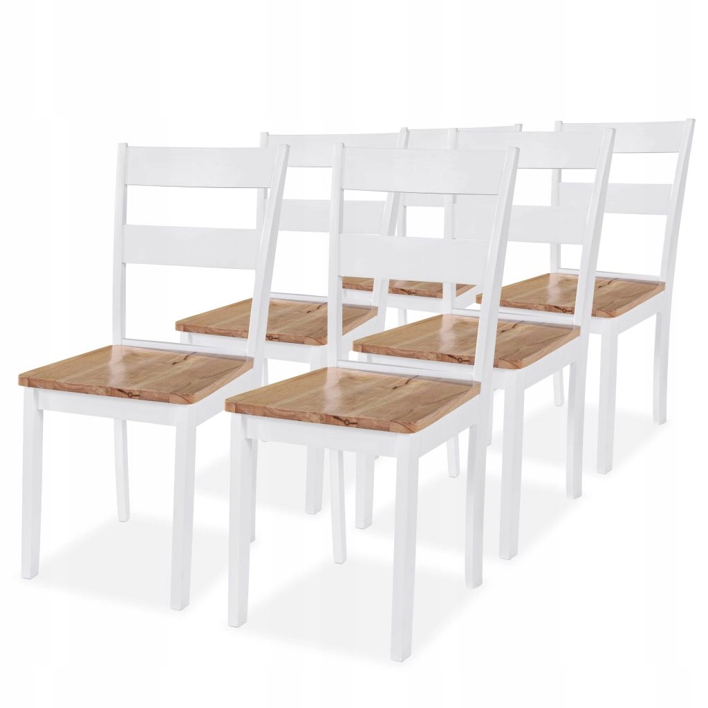 Krzesła stołowe, 6 szt., białe, lite drewno kauczu