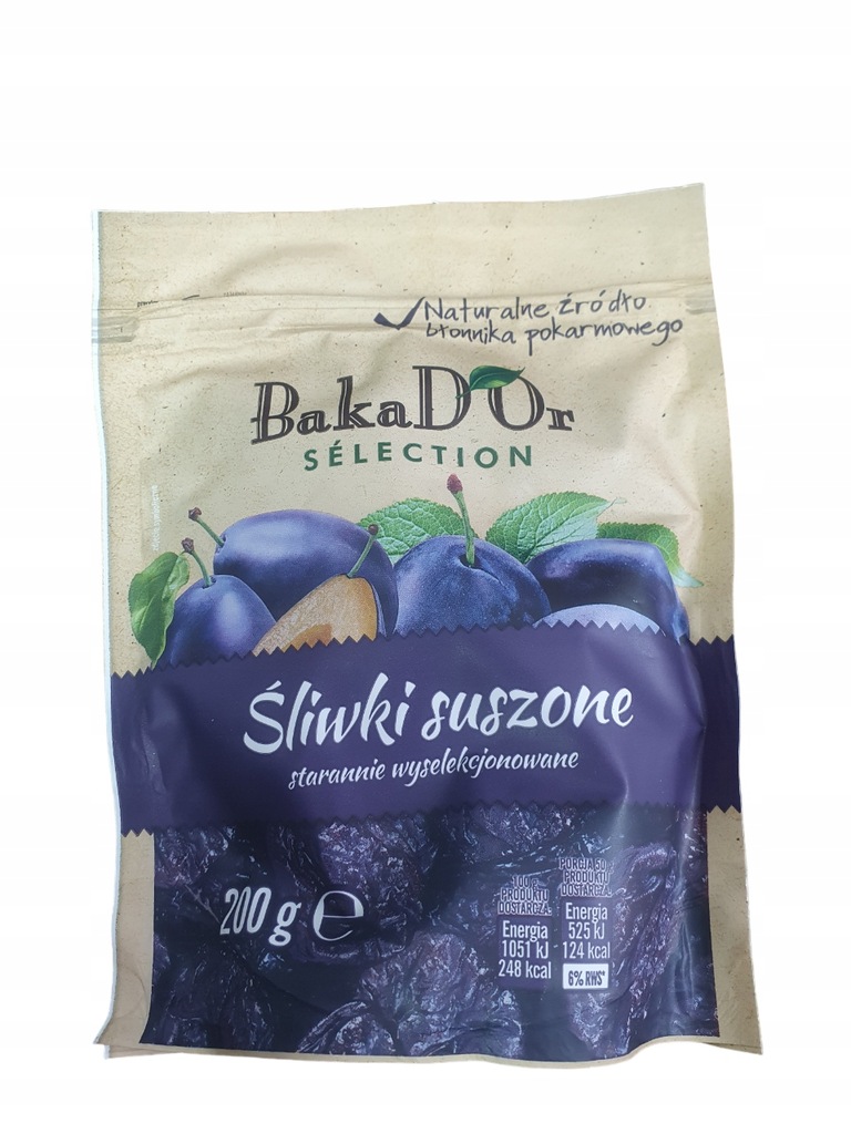 Suszone śliwki 200g bakador naturalne źródło błonnika zdrowa przekąska