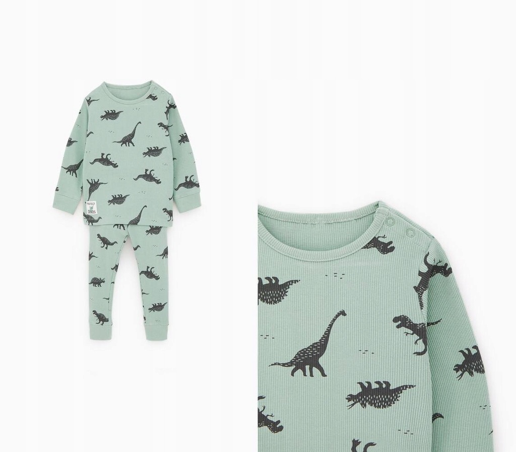 ZARA ZIELONA PIŻAMA PRINT DINOZAURY (2-3L)