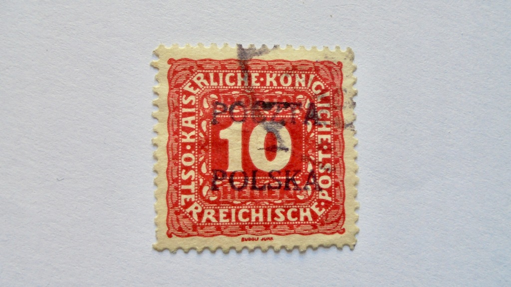 1919 Polska Wydanie Krakowskie 10 halerzy kasowany znaczek, stan dobry