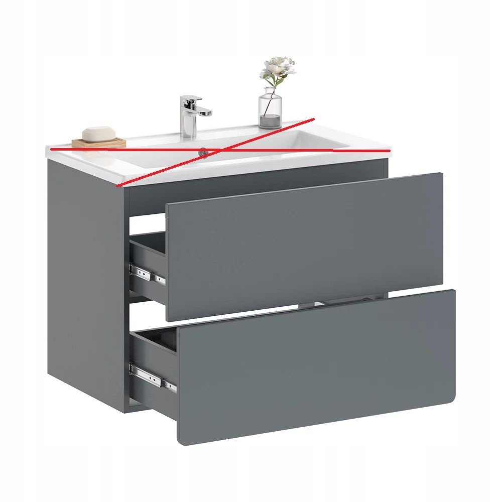Szafka pod umywalkę z szufladami Szara Wysoki połysk 80cm