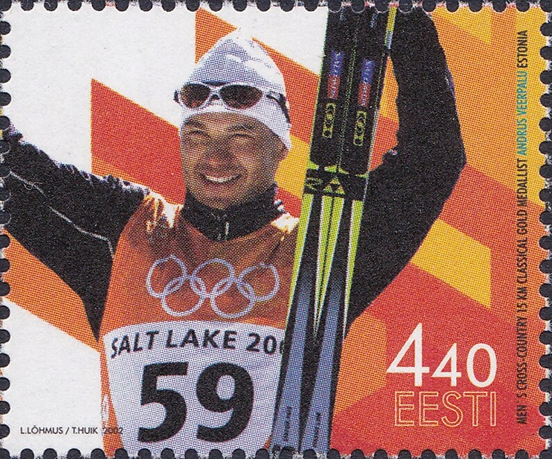 Estonia 2002 Znaczek 434 ** sport Olimpiada igrzyska olimpijskie narty meda