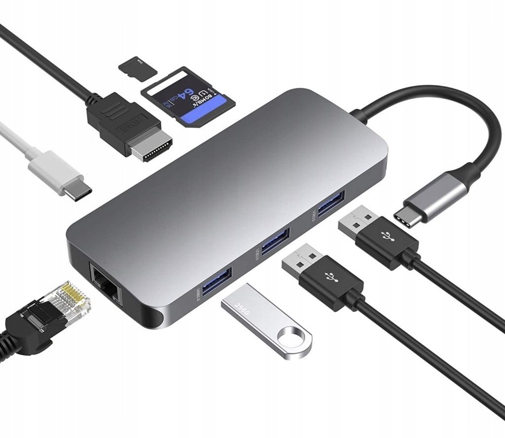 Купить АДАПТЕР-ХАБ 9 В 1 USB-C 3.0 HDMI 4K RJ45 SD/TF PD: отзывы, фото, характеристики в интерне-магазине Aredi.ru