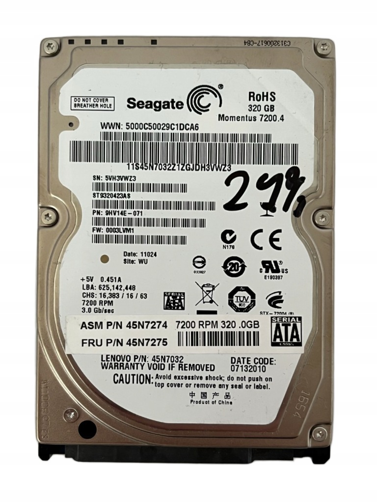 Dysk twardy Seagate Momentus ST9320423AS 320GB SATA 2,5" 24%