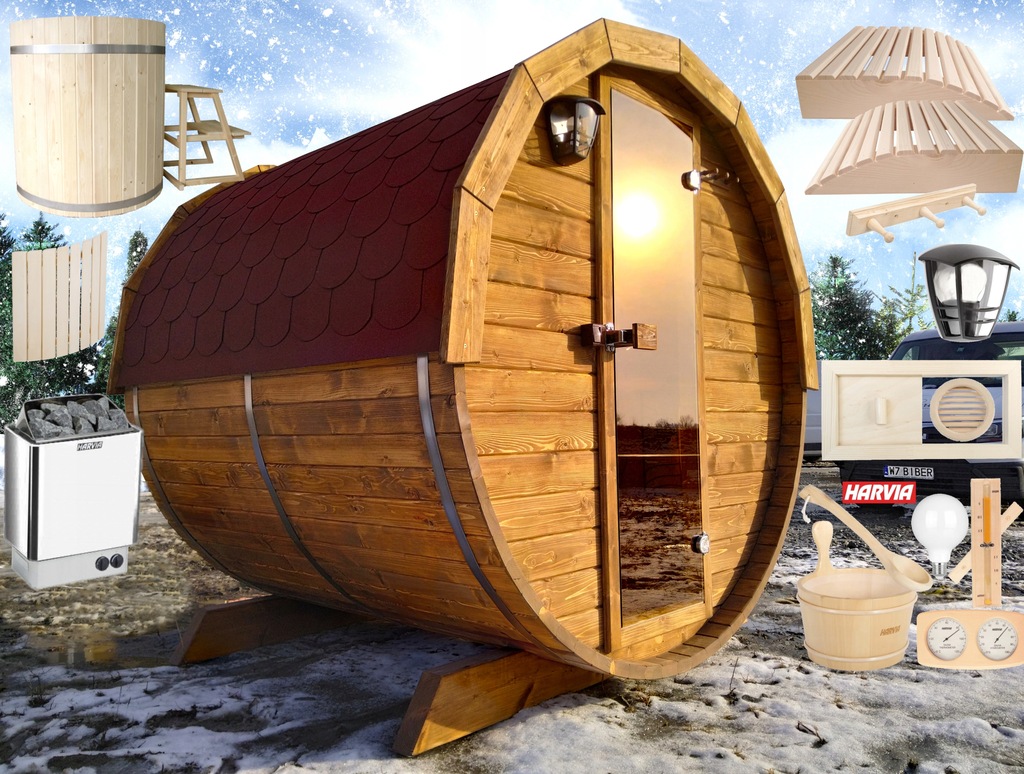 SAUNA Ogrodowa MINI mała + Akcesoria + PIEC 9kw